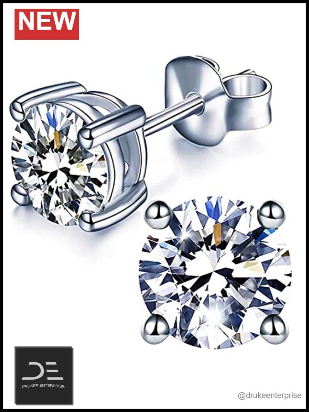 Moissanite Stud Earrings Sterling Silver VVS1 D-Color Push Back Hypoallergenic